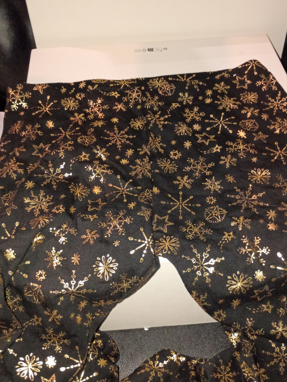 wonder nation Black Leggings with Gold Metallic Snowflake & Star Print